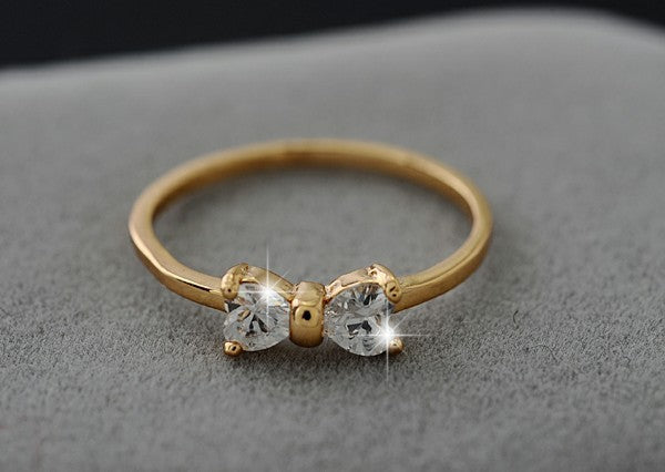 Crystal Rings Gold Color Finger Bow Ring Wedding Engagement Cubic Zirconia