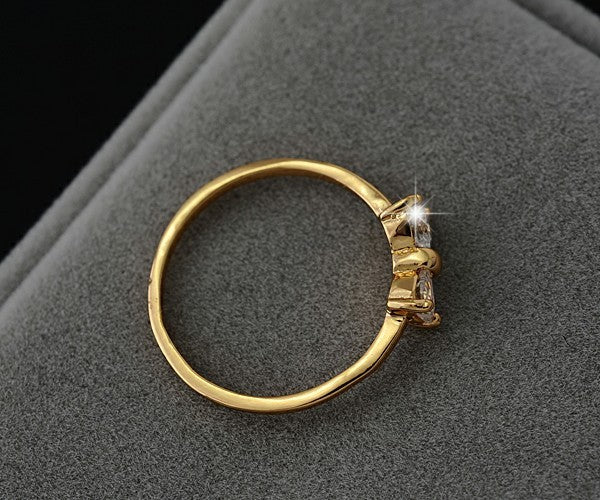 Crystal Rings Gold Color Finger Bow Ring Wedding Engagement Cubic Zirconia