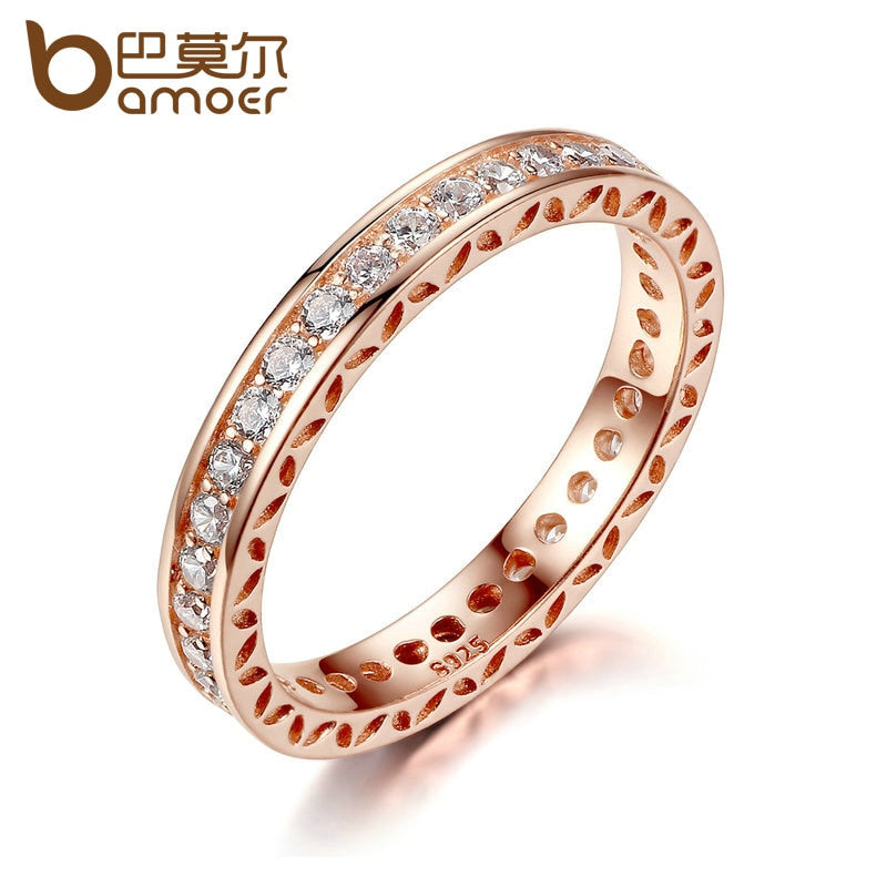 Classic Wedding Finger Ring Rose Gold Color Rings with Zircon 3mm