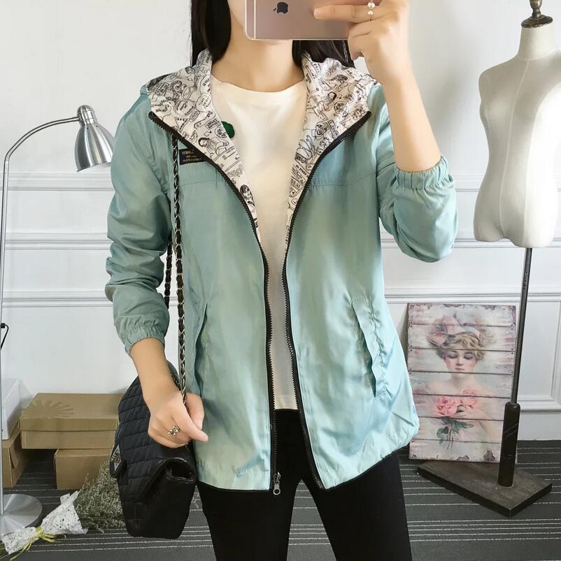 Women Bomber Basic Jacket Pocket Zipper Hooded Wear Cartoon - Shopizhu