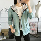 Women Bomber Basic Jacket Pocket Zipper Hooded Wear Cartoon - Shopizhu