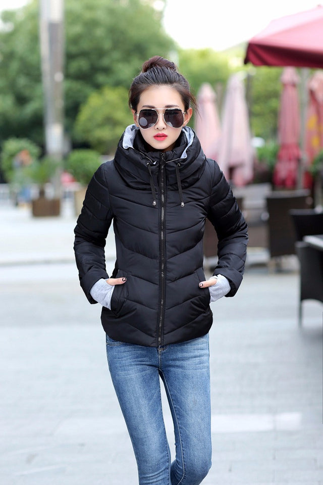 Winter Jacket women Outerwear solid hooded Coats Short - Shopizhu