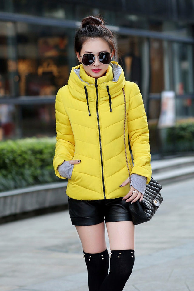 Winter Jacket women Outerwear solid hooded Coats Short - Shopizhu