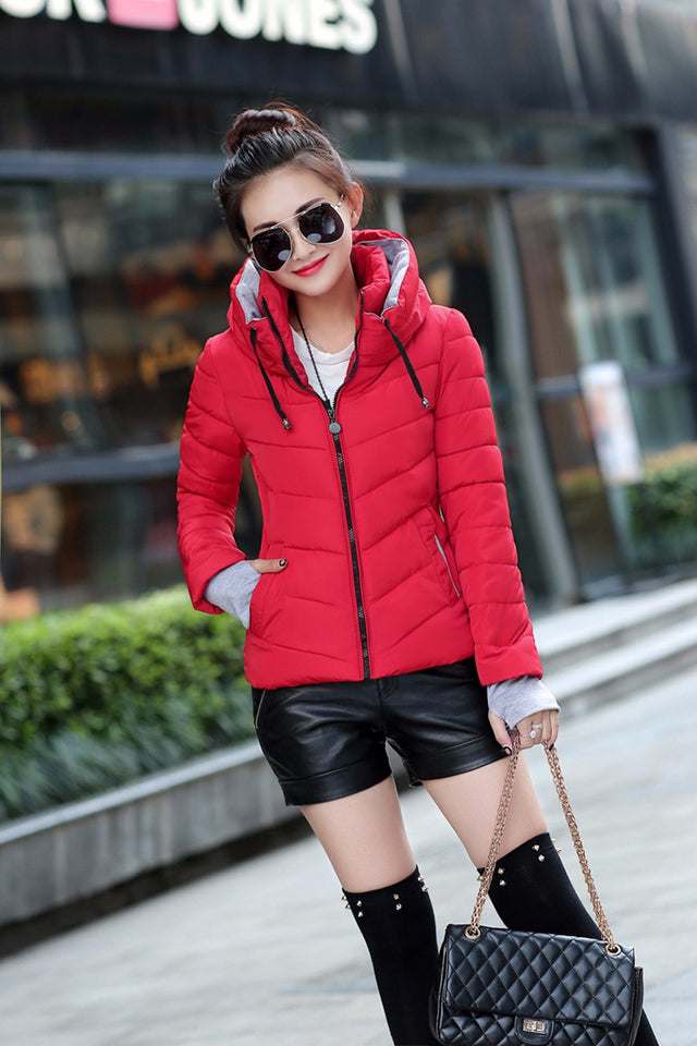Winter Jacket women Outerwear solid hooded Coats Short - Shopizhu