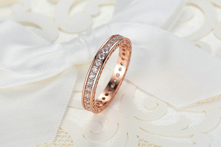Classic Wedding Finger Ring Rose Gold Color Rings with Zircon 3mm