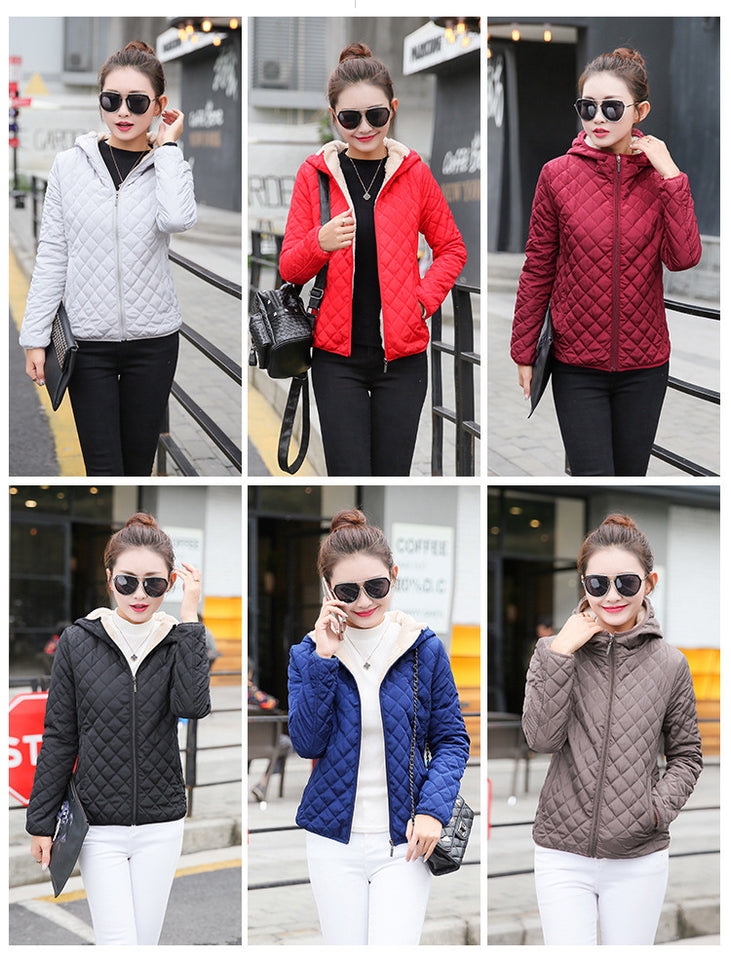 New Parkas basic jackets Female Women plus velvet lamb Cotton Winter - Shopizhu