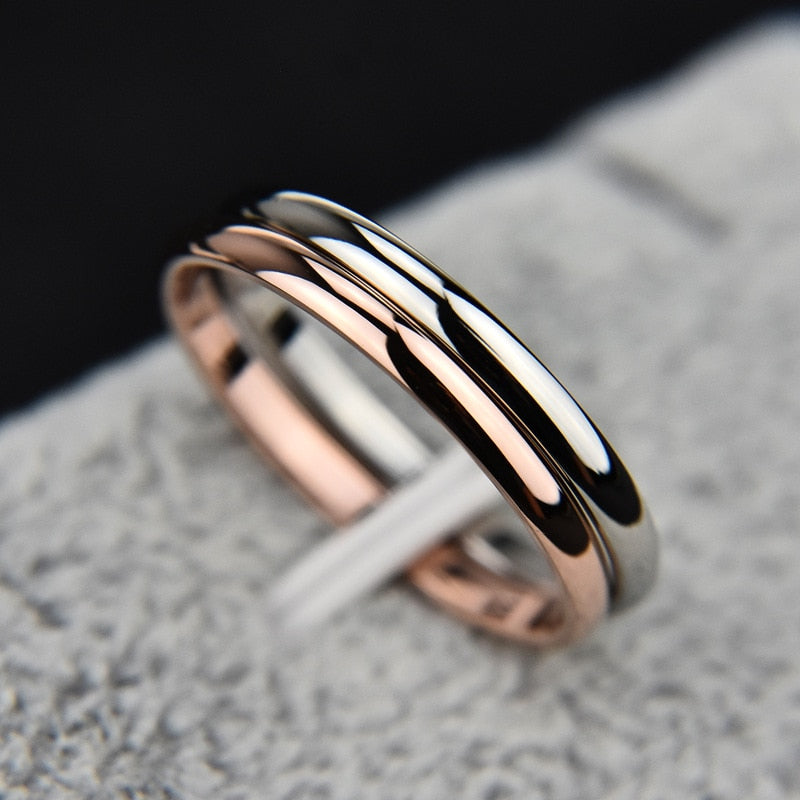 Titanium Steel  Rose Gold  Smooth  Simple Wedding Couples Rings Gift