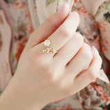 Ring Rose Gold Color Finger Korean Twisted Leaves Flower