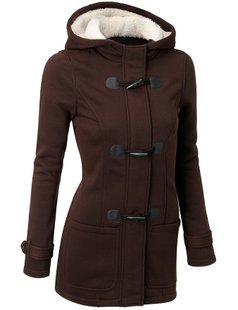 Women Causal Coat Overcoat Hooded Coat Zipper Horn Button - Shopizhu