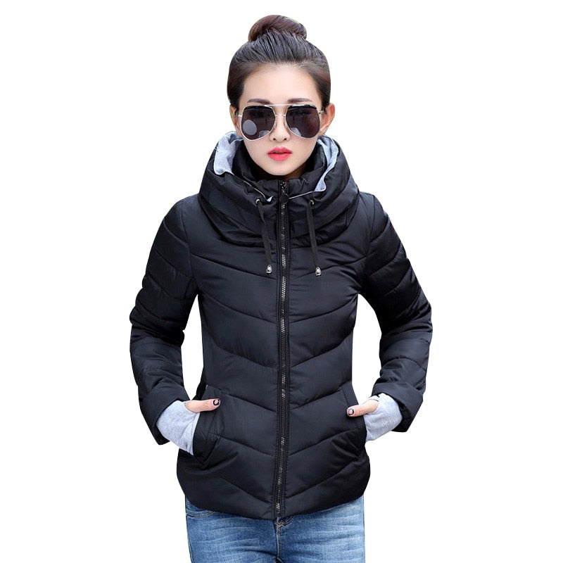 Winter Jacket women Outerwear solid hooded Coats Short - Shopizhu
