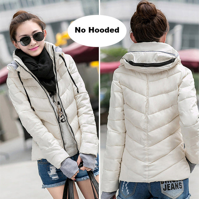 Winter Jacket women Outerwear solid hooded Coats Short - Shopizhu