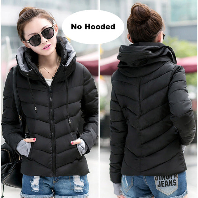 Winter Jacket women Outerwear solid hooded Coats Short - Shopizhu