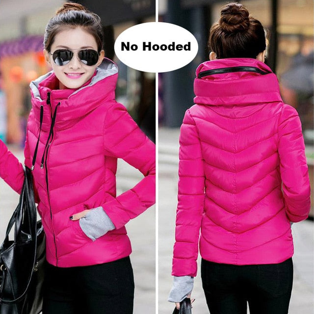 Winter Jacket women Outerwear solid hooded Coats Short - Shopizhu