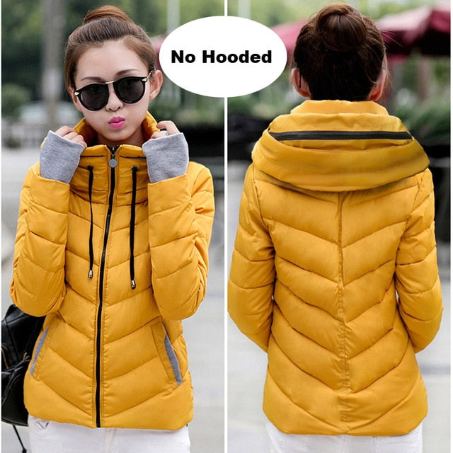 Winter Jacket women Outerwear solid hooded Coats Short - Shopizhu