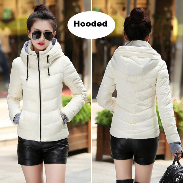 Winter Jacket women Outerwear solid hooded Coats Short - Shopizhu