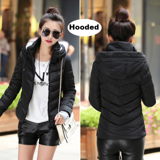 Winter Jacket women Outerwear solid hooded Coats Short - Shopizhu