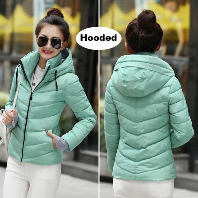 Winter Jacket women Outerwear solid hooded Coats Short - Shopizhu
