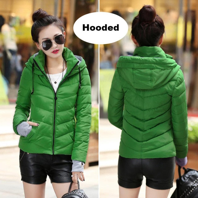 Winter Jacket women Outerwear solid hooded Coats Short - Shopizhu