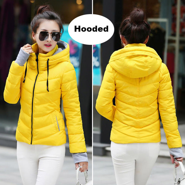 Winter Jacket women Outerwear solid hooded Coats Short - Shopizhu