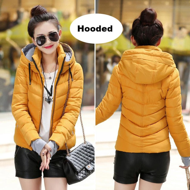 Winter Jacket women Outerwear solid hooded Coats Short - Shopizhu