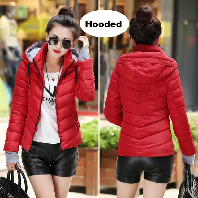 Winter Jacket women Outerwear solid hooded Coats Short - Shopizhu