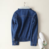 New Women lambswool jean Coat With 4 Pockets Denim Jacket - Shopizhu