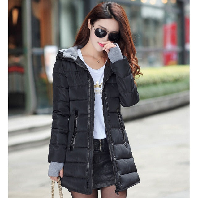 Jacket female long parka winter hooded cotton - Shopizhu