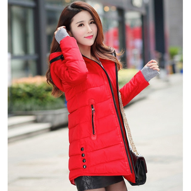 Jacket female long parka winter hooded cotton - Shopizhu