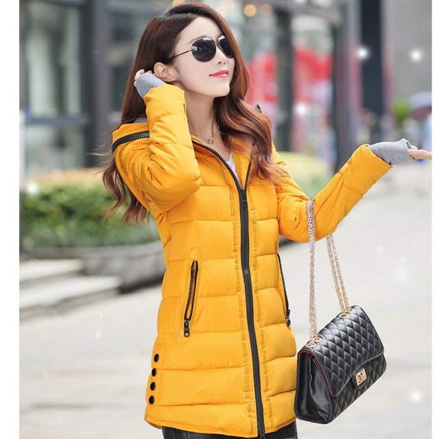 Jacket female long parka winter hooded cotton - Shopizhu