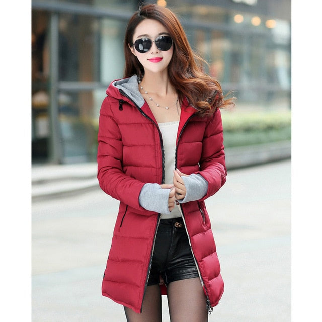 Jacket female long parka winter hooded cotton - Shopizhu