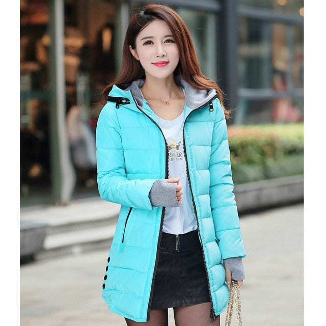 Jacket female long parka winter hooded cotton - Shopizhu
