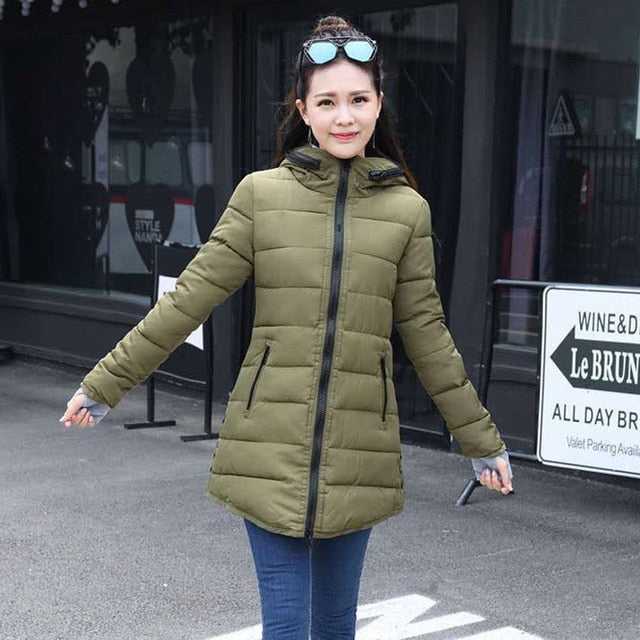 Jacket female long parka winter hooded cotton - Shopizhu
