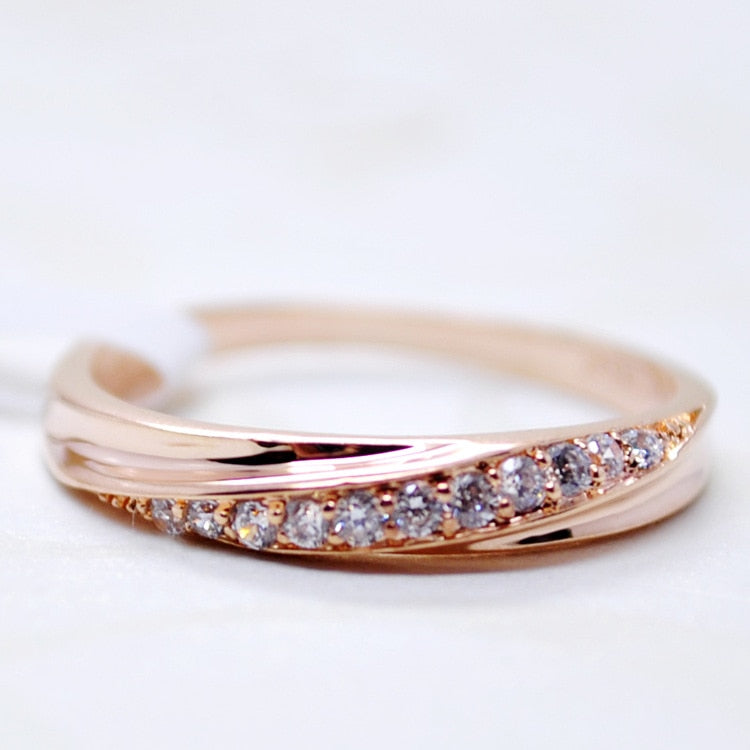 Rose Gold Color Wedding Ring Jewelry Top Quality Simple Cubic Zirconia Lovers