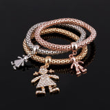 Crystal Owl Heart Charm Bangles Gold Pendants Rhinestone Bracelets 3 Pcs/Set