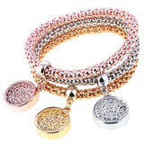 Crystal Owl Heart Charm Bangles Gold Pendants Rhinestone Bracelets 3 Pcs/Set