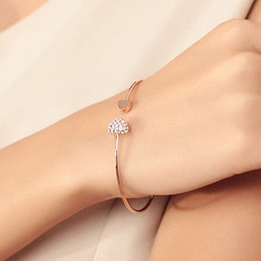New Fashion Crystal Double Heart Bow Bracelet Women Jewelry Gift