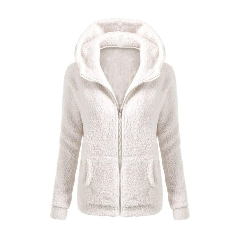 Women Solid Soft Fleece Winter Autumn Warm Jacket Hooded Casual - Shopizhu