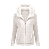 Women Solid Soft Fleece Winter Autumn Warm Jacket Hooded Casual - Shopizhu