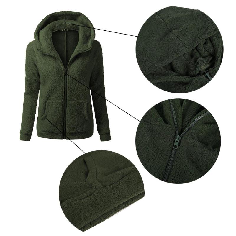 Women Solid Soft Fleece Winter Autumn Warm Jacket Hooded Casual - Shopizhu