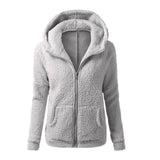 Women Solid Soft Fleece Winter Autumn Warm Jacket Hooded Casual - Shopizhu