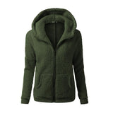 Women Solid Soft Fleece Winter Autumn Warm Jacket Hooded Casual - Shopizhu