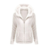 Women Solid Soft Fleece Winter Autumn Warm Jacket Hooded Casual - Shopizhu