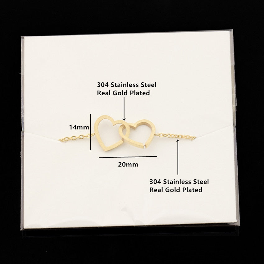 Double Heart Bracelet Rose Gold Jewelry Stainless Steel Chain