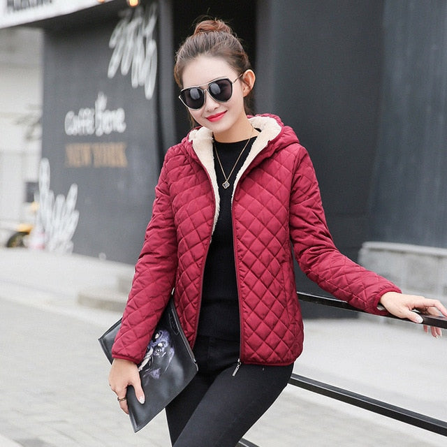 New Parkas basic jackets Female Women plus velvet lamb Cotton Winter - Shopizhu