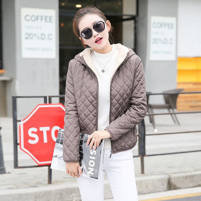 New Parkas basic jackets Female Women plus velvet lamb Cotton Winter - Shopizhu
