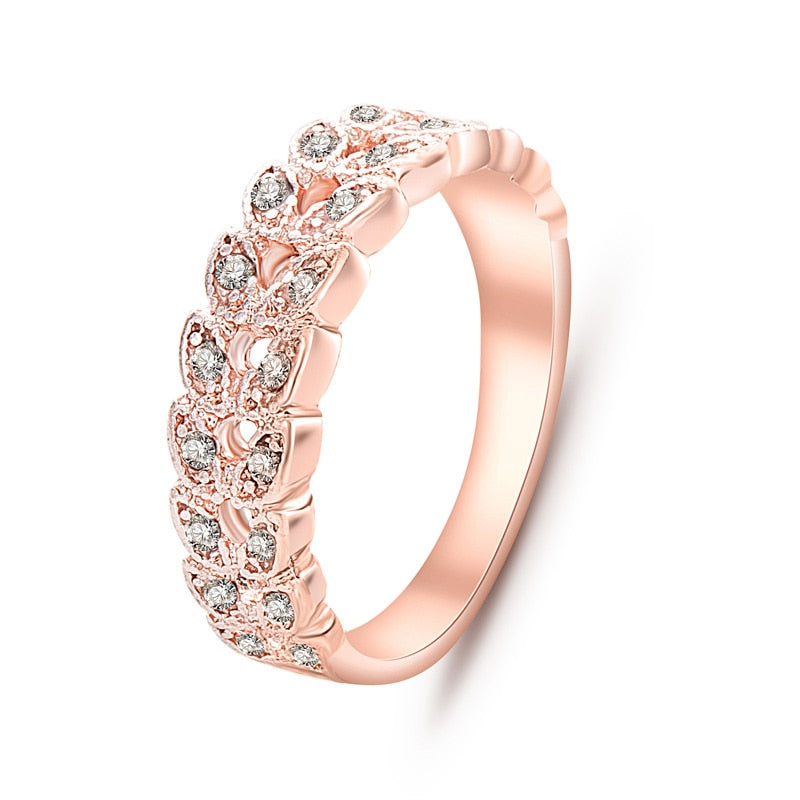 Top Quality Gold Classical Crystal Wedding Ring Rose Gold Color