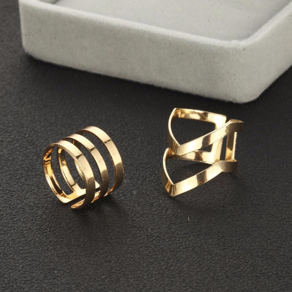5 Pcs/ Set Classic Gold Colour V Chevron Rings Geometrical Irregular Ring Set