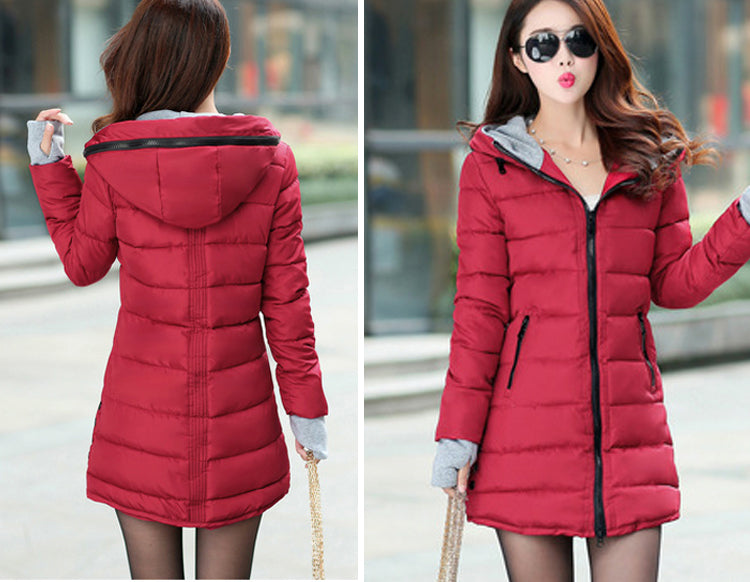 Jacket female long parka winter hooded cotton - Shopizhu