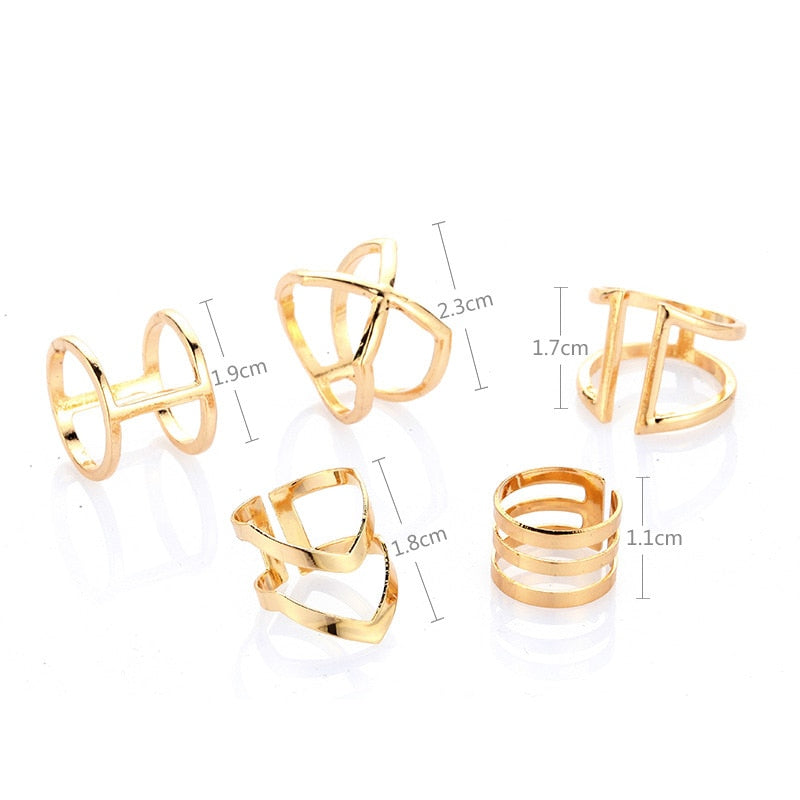 5 Pcs/ Set Classic Gold Colour V Chevron Rings Geometrical Irregular Ring Set