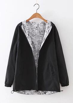 Women Bomber Basic Jacket Pocket Zipper Hooded Wear Cartoon - Shopizhu